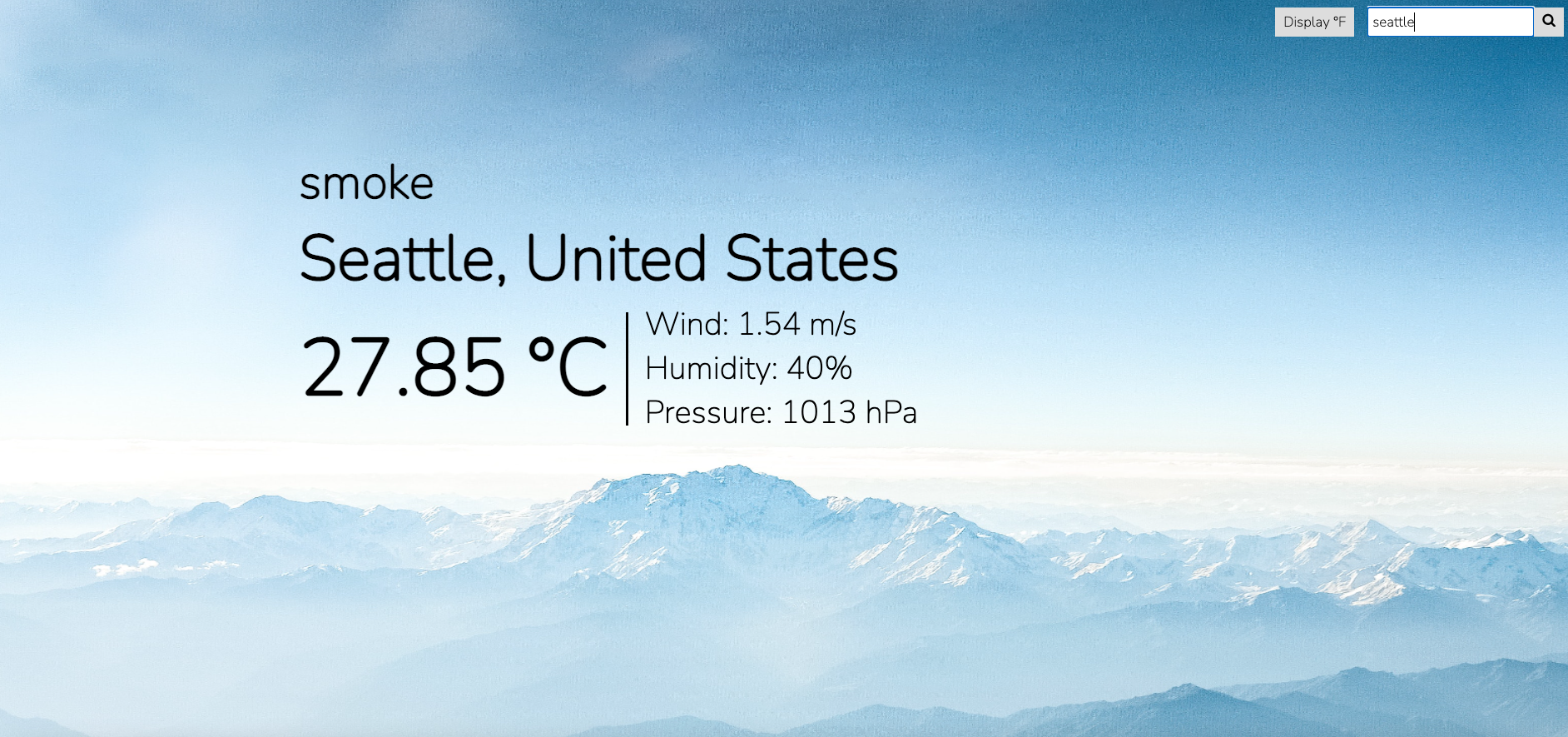 Home screen of weather app